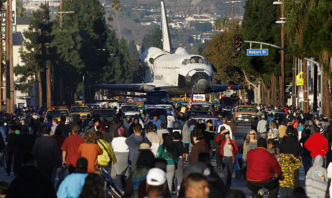 Space shuttle Endeavour rolls into new LA home at museum
