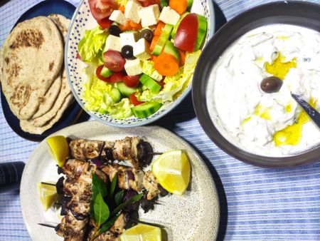 What's cooking today: Chicken souvlaki with homemade pitas and tzatziki
